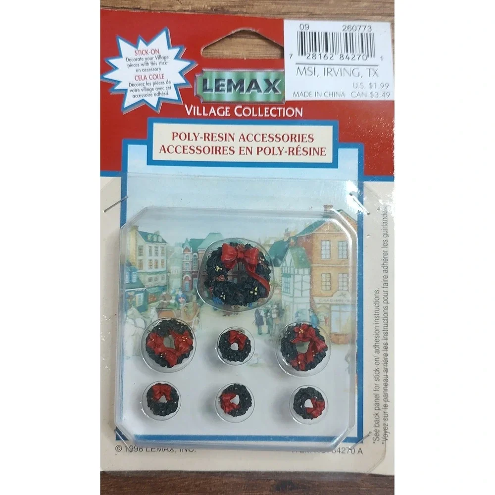 Vtg 1998 Lemax Village Collection Poly-Resin Wreaths Bows Stick-On TWO PACKS B4